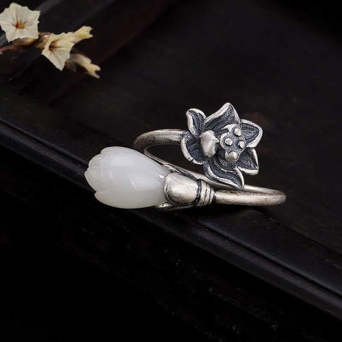 Jade Lotus Copper Healing Adjustable Ring