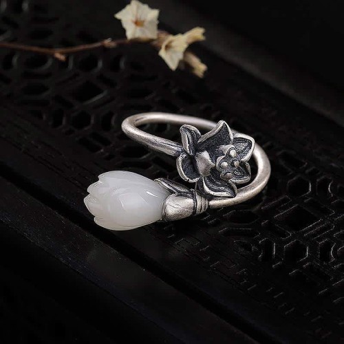 Jade Lotus Copper Healing Adjustable Ring