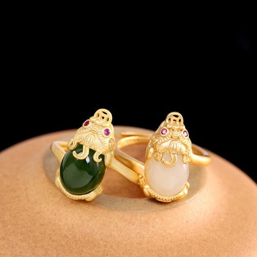 18K Gold-Plated Pixiu Jade Wealth Ring 18K Gold-Plated Pixiu Jade Wealth Ring