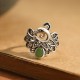 925 Silver Peacock Hetian Cyan Jade Fortune Adjustable Ring