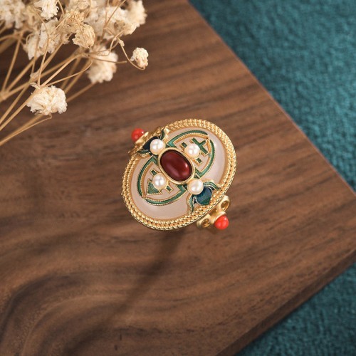 White Jade Red Agate Luck Ring White Jade Red Agate Luck Ring