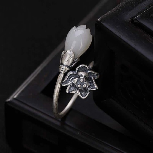 Jade Lotus Copper Healing Adjustable Ring