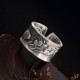 999 Sterling Silver Koi Lotus Heart Sutra Ring