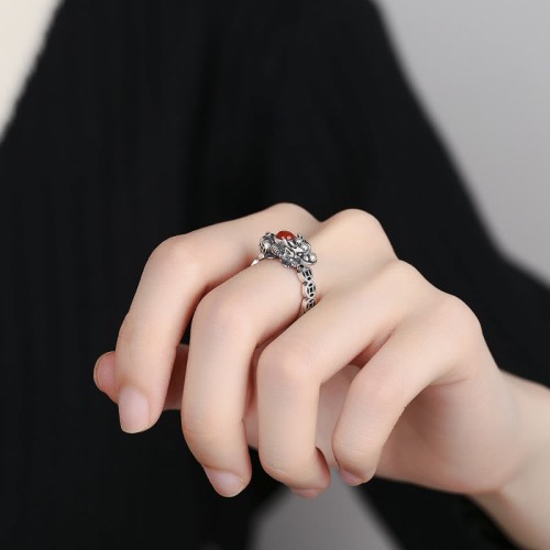 PiXiu Copper Coin Red Agate Wealth Ring