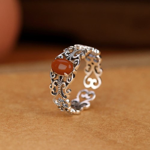 925 Sterling Silver Red Agate Calm Ring 925 Sterling Silver Red Agate Calm Ring