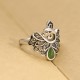925 Silver Peacock Hetian Cyan Jade Fortune Adjustable Ring