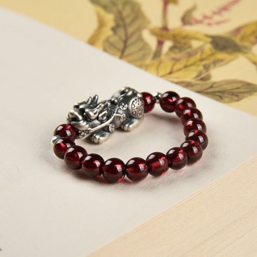 925 Silver Garnet Moonstone PiXiu Wealth Ring 925 Silver Garnet Moonstone PiXiu Wealth Ring