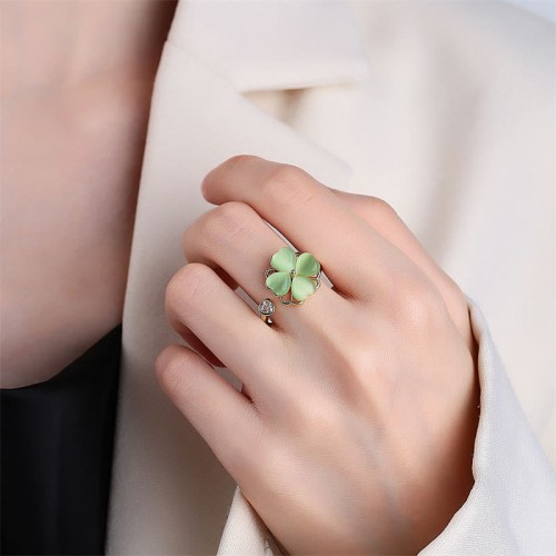 Cat's Eye Clover Zircon Love Rotatable Ring Cat's Eye Clover Zircon Love Rotatable Ring