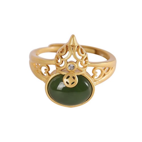 Gourd Cyan Jade Copper Coin Luck Ring Gourd Cyan Jade Copper Coin Luck Ring